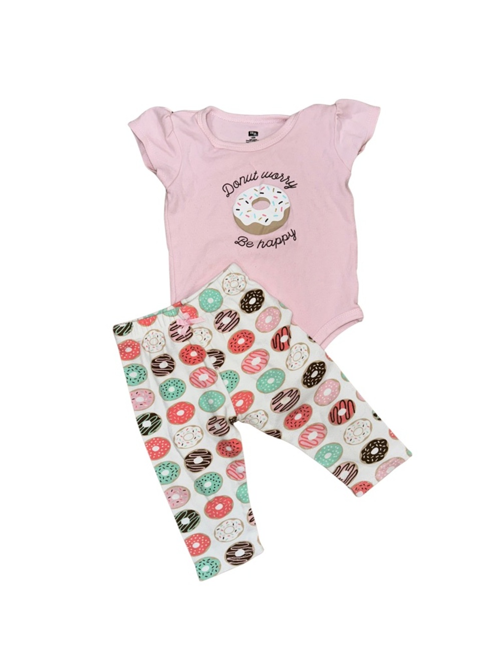 Pink 'Donut Worry' Baby Matching Set - Graphic Bodysuit & Donut Print Pants